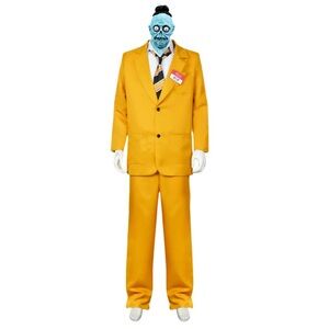 Cossky 1989 Beetlejuice Shrunken Head Bob Costume Yellow Suit, Mask, Gloves Sm